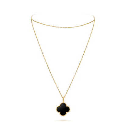 [Renovia Jewelry]CLOVER 25MM GOLD ONYX BIG CLOVER NECKLACE