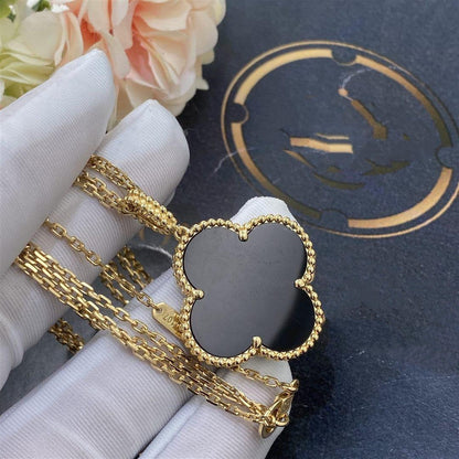 [Renovia Jewelry]CLOVER 25MM GOLD ONYX BIG CLOVER NECKLACE
