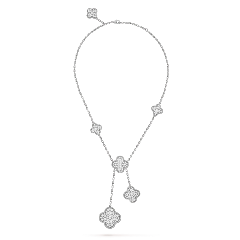 [Renovia Jewelry]CLOVER 5 MOTIFS SILVER DIAMONDS NECKLACE