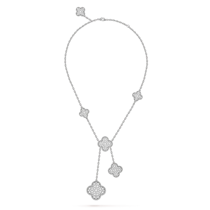 [Renovia Jewelry]CLOVER 5 MOTIFS SILVER DIAMONDS NECKLACE