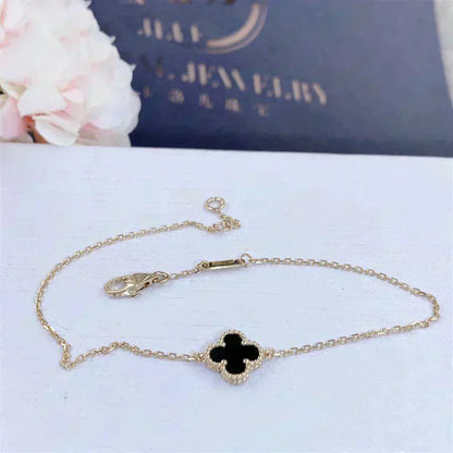 [Renovia Jewelry]CLOVER ONYX SINGLE FLOWER BRACELET