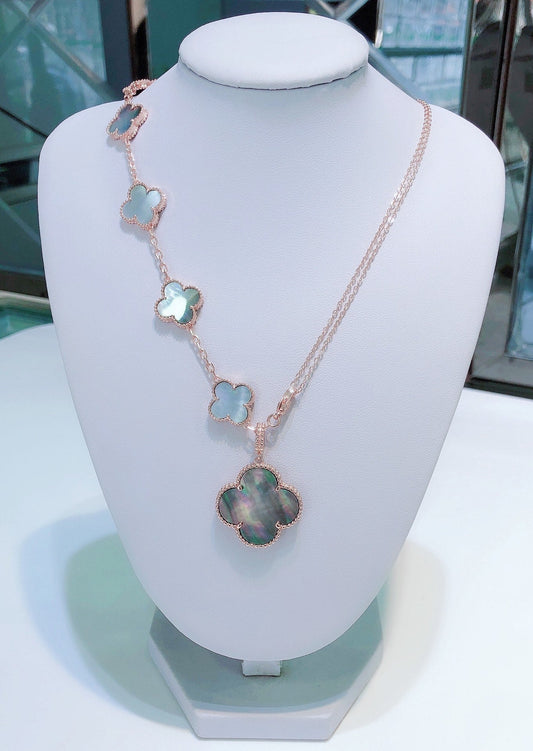 [Renovia Jewelry]COMBINED BRACELET 5 MOTIFS AND NECKLACE DARK MOP ROSE GOLD