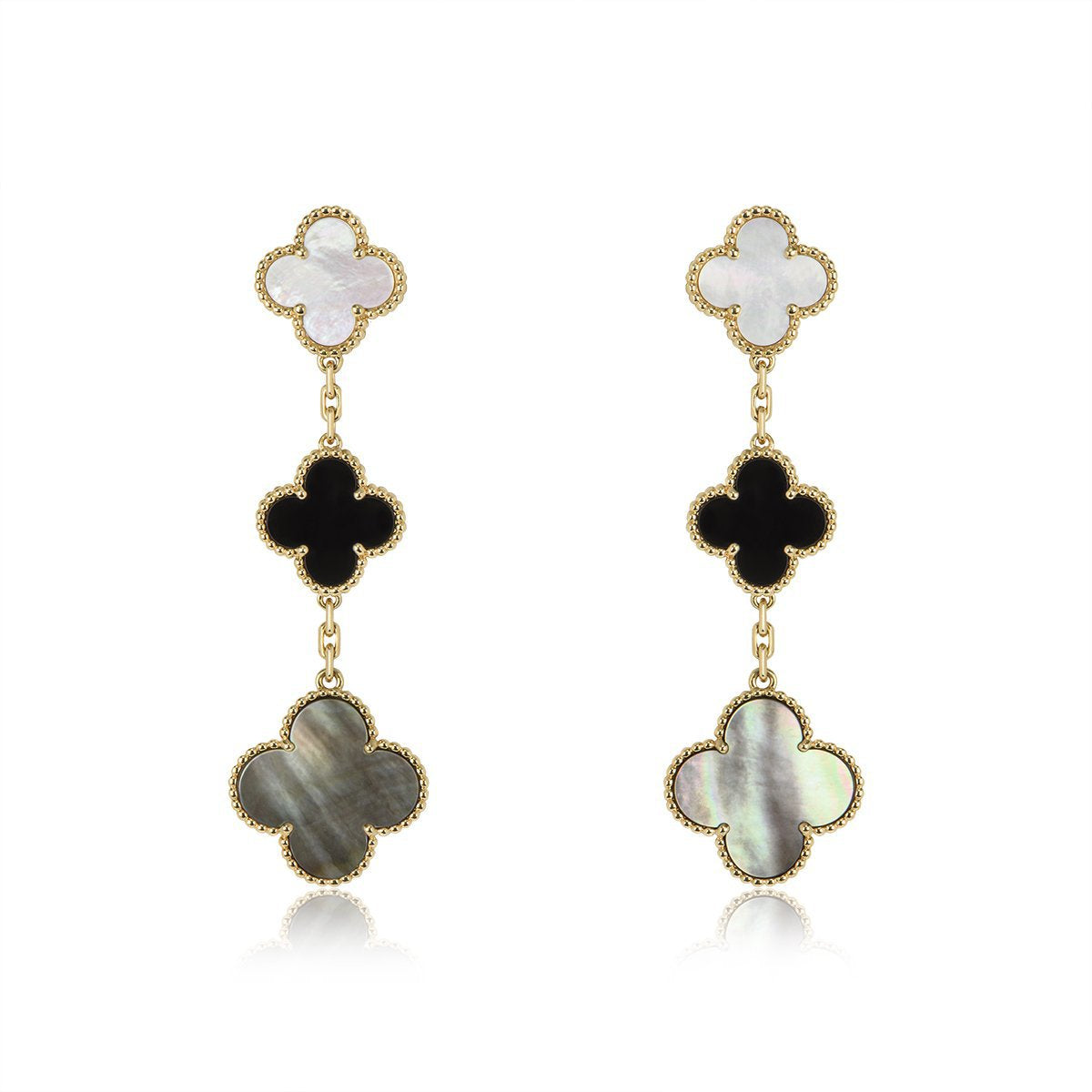 [Renovia Jewelry]CLOVER EARRINGS GOLD ONYX MOP 3 MOTIF