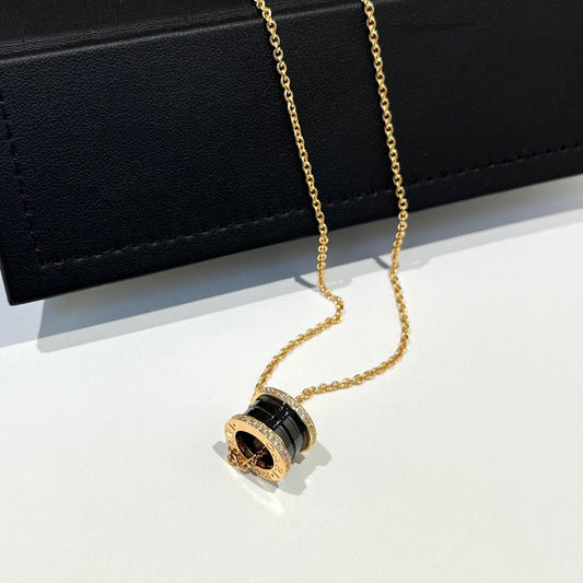 [Renovia Jewelry]ZERO 1 BLACK CERAMIC DIAMOND PINK GOLD NECKLACE